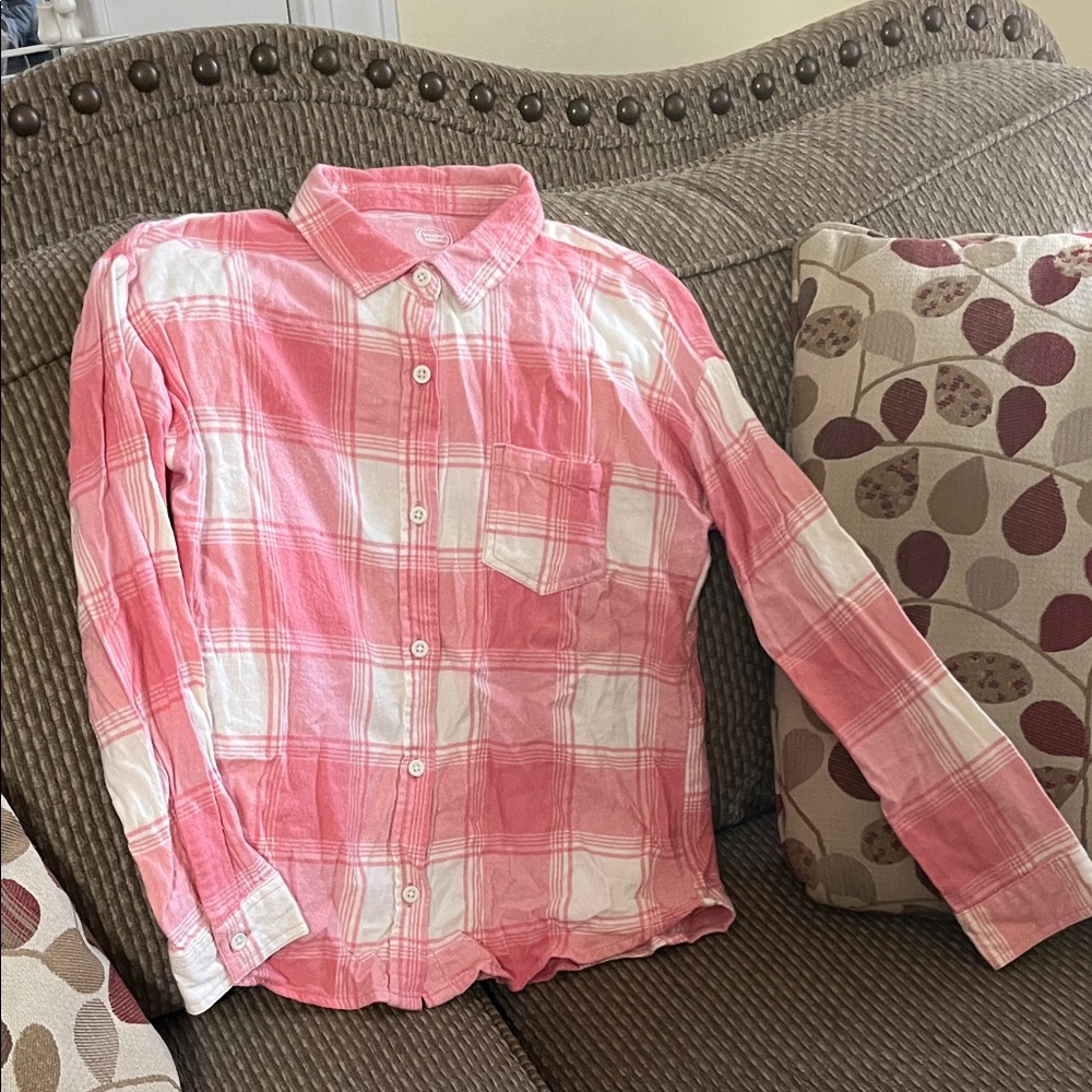 Wonder Nation Pink and White Plaid Button Down Shirt